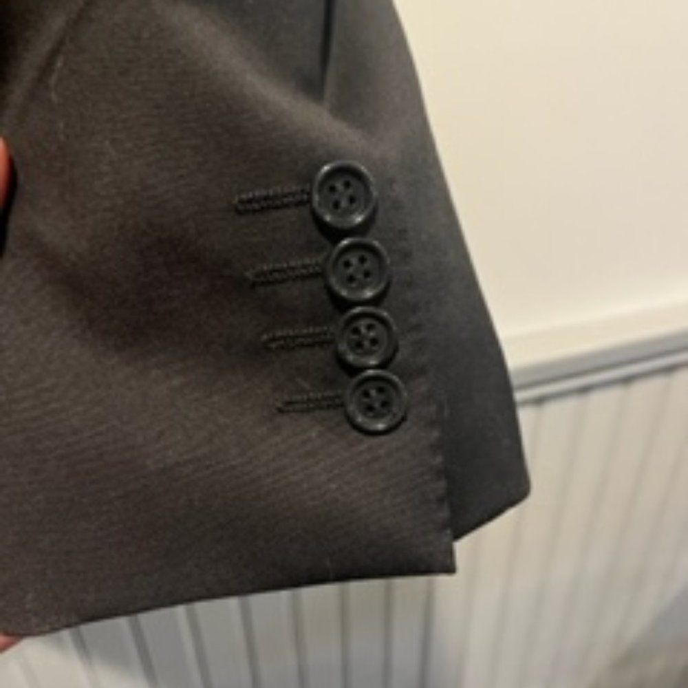 Canali Suit Jacket. Solid Black Wool Three Button. - image 3